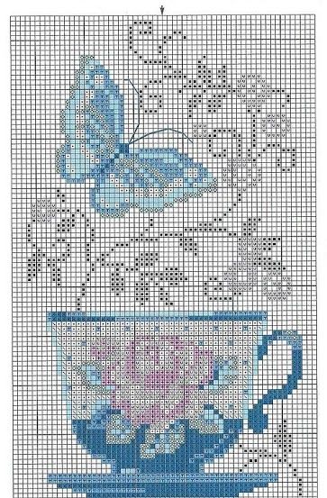 Cross-stitch Floral Teacup ... no color chart available, just use the pattern chart as your color guide..