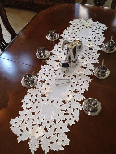 Sharon Table Runner( The Sharon Table Runner Features An Intricate Cutwork Embroidery Style.)