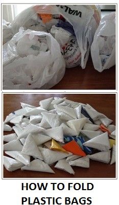 Save room in your camping bags with this handy tip to tame unwieldy plastic bags. REMEMBER: Take your plastic bags and rubbish with you.: 