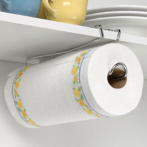 This site has cool stuff. for ex. : Under the Shelf Paper Towel Holder: $7 (yes, even the underside of the medicine cabinet by the sink will be fully utilized): 
