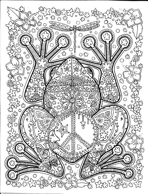 INSTANT DOWNLOAD Peace Frog Coloring Page Easy to use download: 