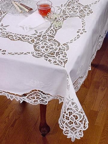 Battenburg Lace Tablecloth. I would love lace tablecloths for the reception.