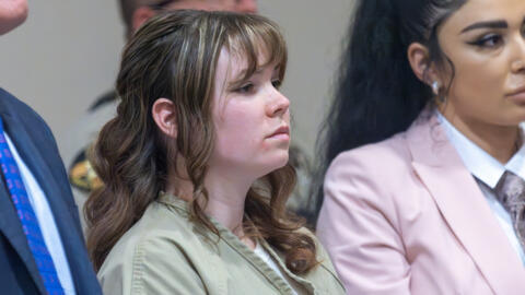 Hannah Gutierrez-Reed, the former armorer for the movie "Rust", stands in front of the judge during her sentencing hearing in First District Court in Santa Fe, New Mexico on April 15, 2024. 