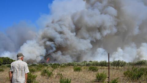 Un feu de forêt dans la campagne autour de Vauvert, dans le sud de la France, le 2 août 2019.