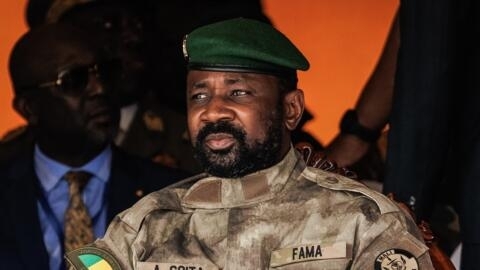 Mali's interim leader and head of Junta, Colonel Assimi Goïta looks on, in Bamako, Mali, on September 22, 2022 during Mali's Independence Day military parade. 