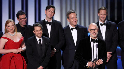 Jesse Armstrong accepts the award for Outstanding Drama Series award for “Succession”at the 75th Primetime Emmy Awards in Los Angeles, California, US, January 15, 2024.