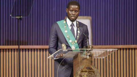 Bassirou Diomaye Faye speaks after being sworn in as Senegal's President at an exhibition centre near the capital Dakar on April 2, 2024.