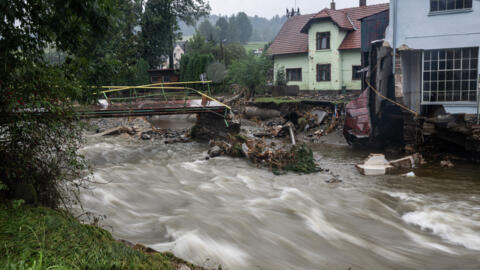 Photo prise le 16 septembre 2024 dans la localité de Bela pod Pradedem, en République tchèque, après le passage de la tempête Boris qui a entraîné inondations, crues, et torrents de boue.