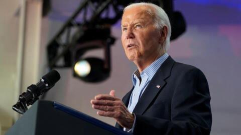 US President Joe Biden speaks during a campaign event at Sherman Middle School, in Madison, Wisconsin, U.S., July 5, 2024. 