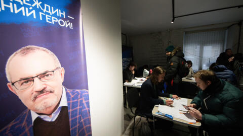 Les locaux de campagne du candidat à l'élection présidentielle russe Boris Nadejdine.
