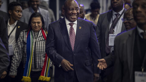 South African President Cyril Ramaphosa leaves the Gallagher Convention Centre after the official announcement of the South African general election results in Midrand, on June 2, 2024.