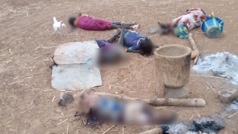 The bodies of children killed during an attack by the Burkina Faso army south of Dori on May 2024.