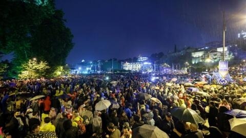 Protesters march against the controversial "foreign influence" bill in Tbilisi, Georgia on May 11, 2024.