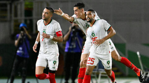 Ziyech célèbre son but avec le Maroc face à la Zambie à la CAN 2024.