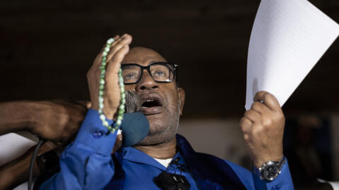 Comoros President Azali Assoumani celebrates his re-election at his party headquarters in Moroni on January 16, 2024.