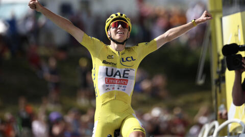 UAE Team Emirates team's Slovenian rider Tadej Pogacar cycles to the finish line to win the 15th stage of the 111th edition of the Tour de France cycling race, 197,7 km between Loudenvielle and Platea