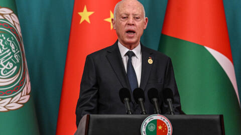 Tunisias President Kais Saied delivers a speech during the opening ceremony of the 10th Ministerial Meeting of China-Arab States Cooperation Forum in Beijing on May 30, 2024.