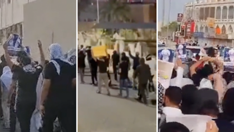 مشاهد نادرة لمظاهرات مناهضة للنظام الملكي في البحرين على غرار مظاهرة بمنطقة جدحفص يوم 18 آب/ أغسطس 2023 (على اليسار وعلى اليمن) وفي منطقة بني جمرة في 16 آب/ أغسطس 2023 (في الوسط) للمطالبة بإطلاق سراح 804 سجين من المعارضة معتقلين في سجن "جّو" في ظروف "مزرية" حسب مراقبنا وهو شقيق السجين عبد الهادي عبد الله.