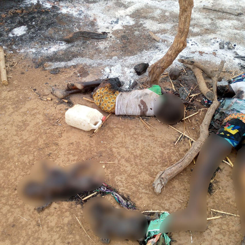 The bodies of children killed during an attack by the Burkina Faso army south of Dori on May 2024.