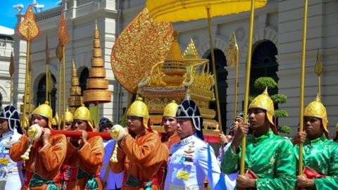 Binh sĩ Thái Lan trong y phục truyền thống nhân lễ đăng quang Tân Vương Thái Lan tại Bangkok, ngày 03/05/2019.