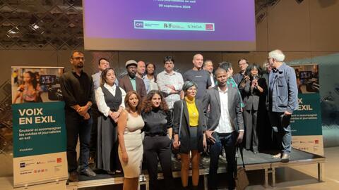 La première promotion des journalistes du projet Voix en exil, à la Gaité Lyrique à Paris, le 20 septembre 2024.