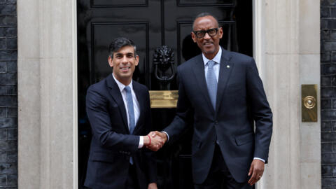 Waziri Mkuu wa Uingereza Rishi Sunak na rais wa Rwanda  Paul Kagame, London, Tarehe 9 April  2024.