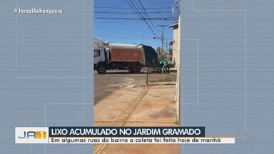 Moradora mostra coleta de lixo após reclamação - Em algumas ruas do bairro a coleta foi feita hoje de manhã.