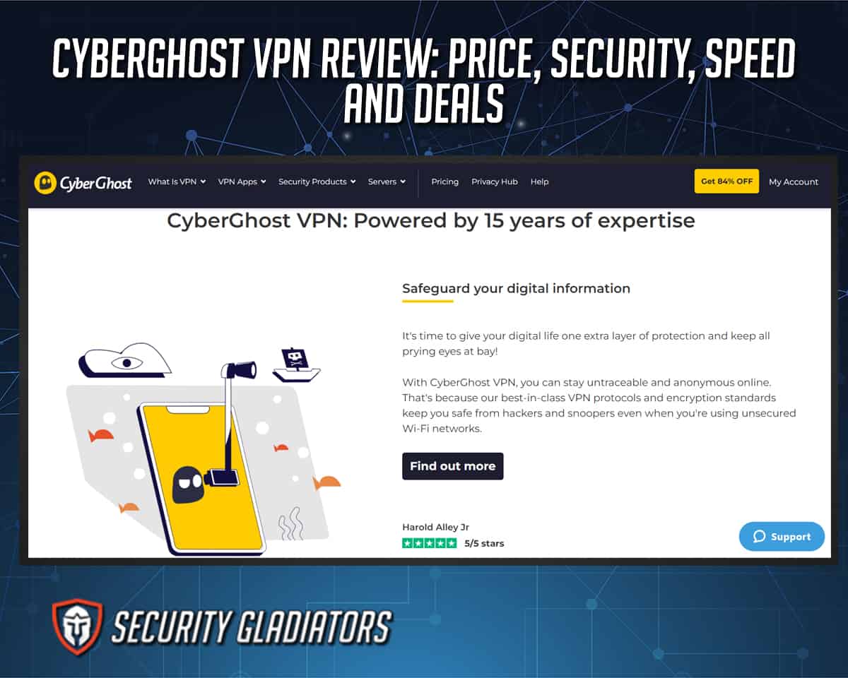An image featuring Security Gladiators CyberGhost VPN review