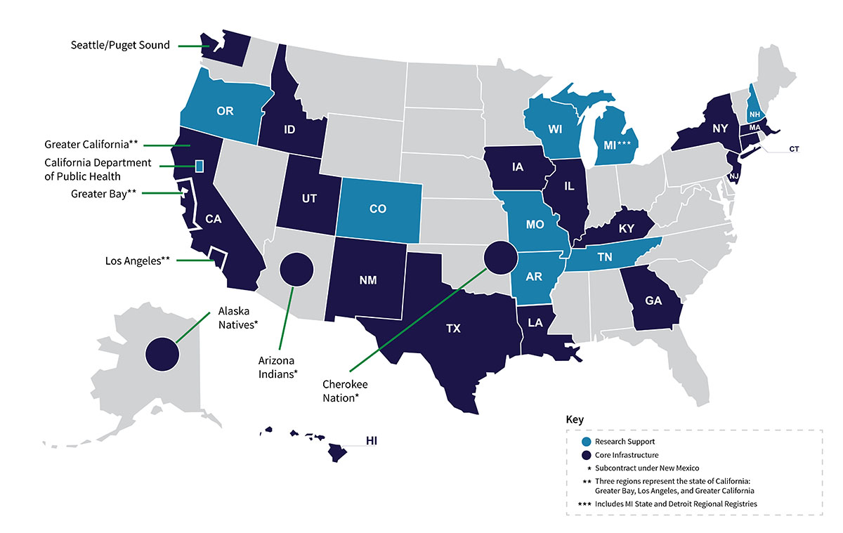 U.S. Map with SEER Registries