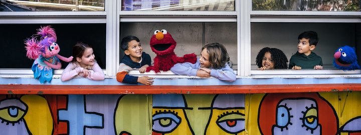 sesameworkshop kids by artwork with Elmo and Abby