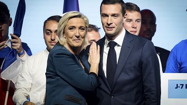 Marine Le Pen y Jordan Bardella, de Agrupación Nacional.