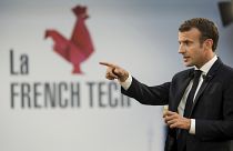 French President Emmanuel Macron speaks during the French Tech event at the Elysee Palace in Paris, Monday Feb. 20, 2023. 