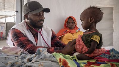 Sudanese Children suffering from malnutrition are treated at an MSF clinic in Metche Camp, Chad, near the Sudanese border, on April 6, 2024. 