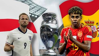 Harry Kane, de Inglaterra, à esquerda, e Lamine Yamal, de Espanha, à direita