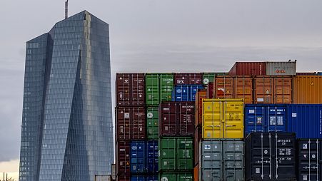 Containers pictured near the European Central Bank in Frankfurt