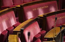 The benches of ministers are seen inside the French National Assembly in Paris, 9 July 2024