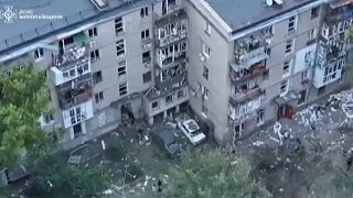 Daños causados por un ataque ruso contra un edificio de viviendas en Mykolaiv, 19 de julio de 2024.