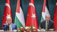 Cumhurbaşkanı Recep Tayyip Erdoğan ve Filistin Devlet Başkanı Mahmud Abbas ortak basın toplantısında soruları yanıtlıyor, Ankara, 5 Mart 2024.