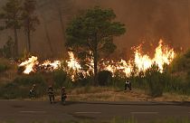 Os bombeiros tentam controlar o incêndio florestal em Tucepi, na Croácia, na madrugada de quarta-feira, 31 de julho de 2024. 