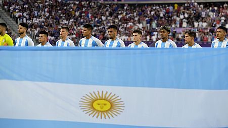 Die argentinische Olympiamannschaft vor dem Viertelfinale gegen Frankreich