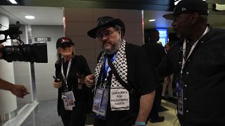 A few Democratic delegates protest against US arms sales to Israel