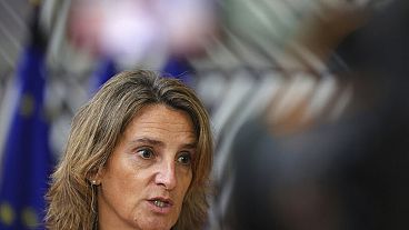 Spain's Environment Minister Teresa Ribera speaks with the media as she arrives for a meeting of EU energy ministers at the European Council building, September 2022. 