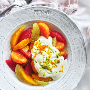 Fruit salad isn’t just for summer: Adam Liaw’s citrus fruit salad with marmalade yoghurt.