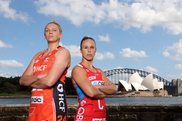 Giants captain Jo Harten and Swifts captain Paige Hadley.