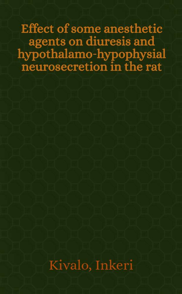 Effect of some anesthetic agents on diuresis and hypothalamo-hypophysial neurosecretion in the rat