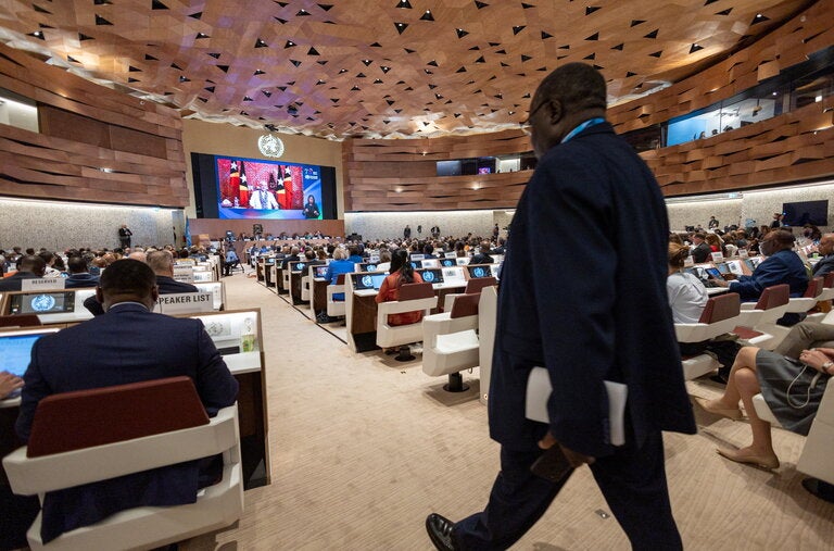 Last year’s World Health Assembly in Geneva. Member countries have failed to reach their goal of finalizing a pandemic treaty before this year’s session begins on Monday. 