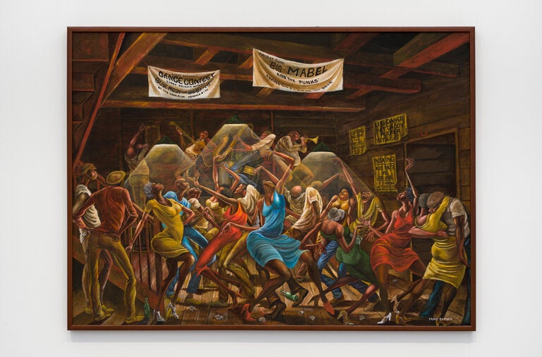 Ernie Barnes’s “Full Boogie,” 1978, at Ortuzar Projects.