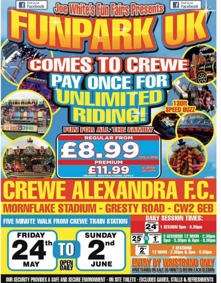 Funpark UK returns to Crewe Alexandra Car Park from Friday 24 May until Sunday 2 June.
