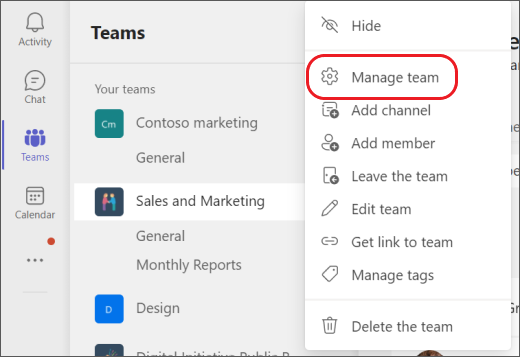 Manage teams in Teams.
