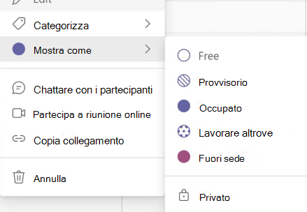 Immagine che mostra il menu a comparsa Mostra come con potenziali stati.